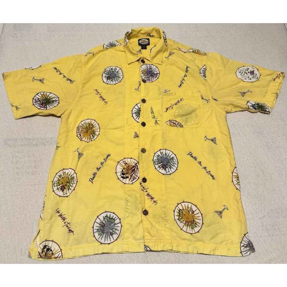 Tommy Bahama Shirt Mens Size M Yellow Shaken Not Stirred Button Up Vintage